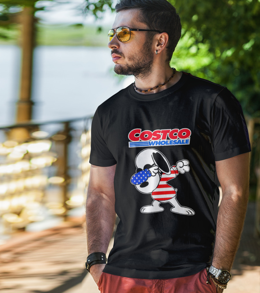 Costco Wholesale Snoopy Dabbing American Flag Stripes And Stars T-Shirt