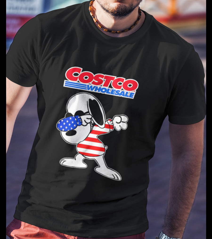 Costco Wholesale Snoopy Dabbing American Flag Stripes And Stars T-Shirt