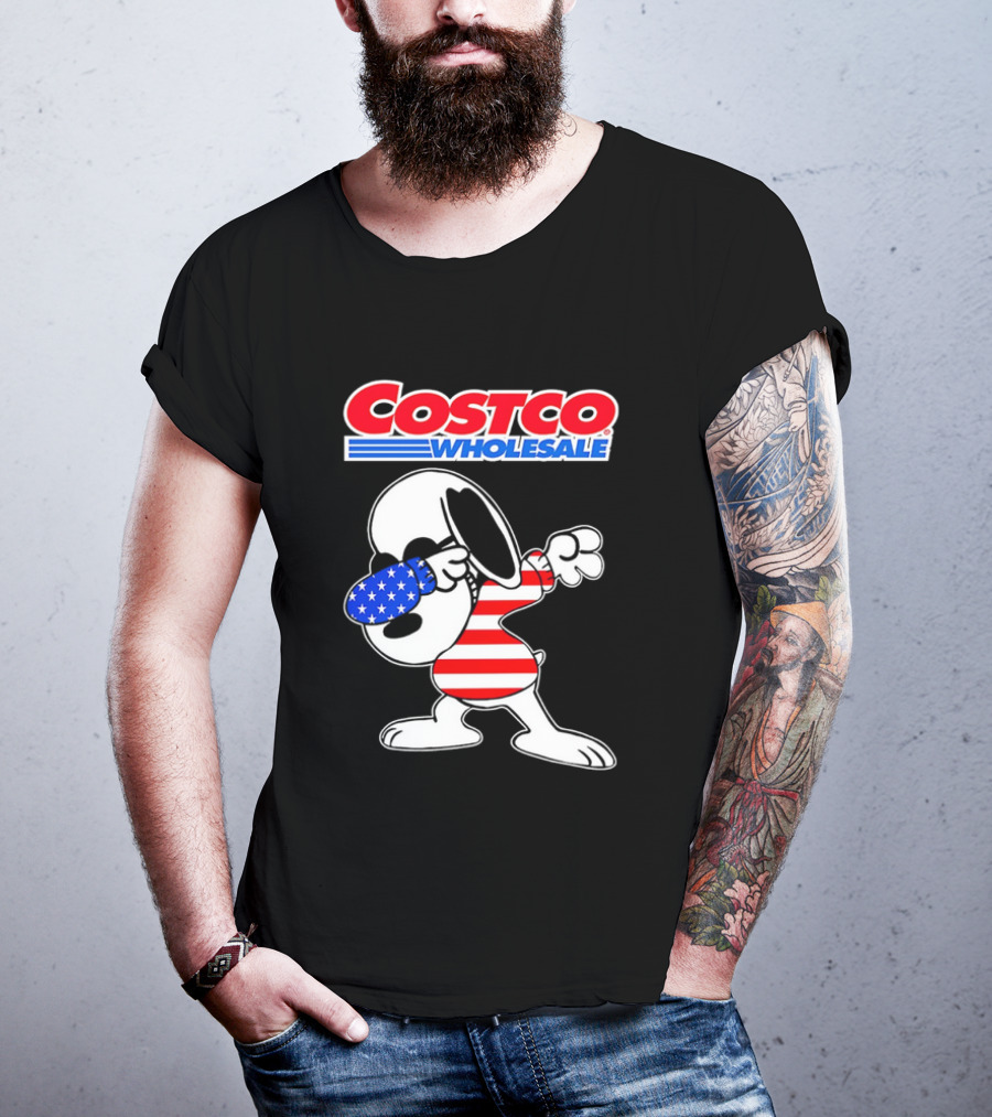Costco Wholesale Snoopy Dabbing American Flag Stripes And Stars T-Shirt