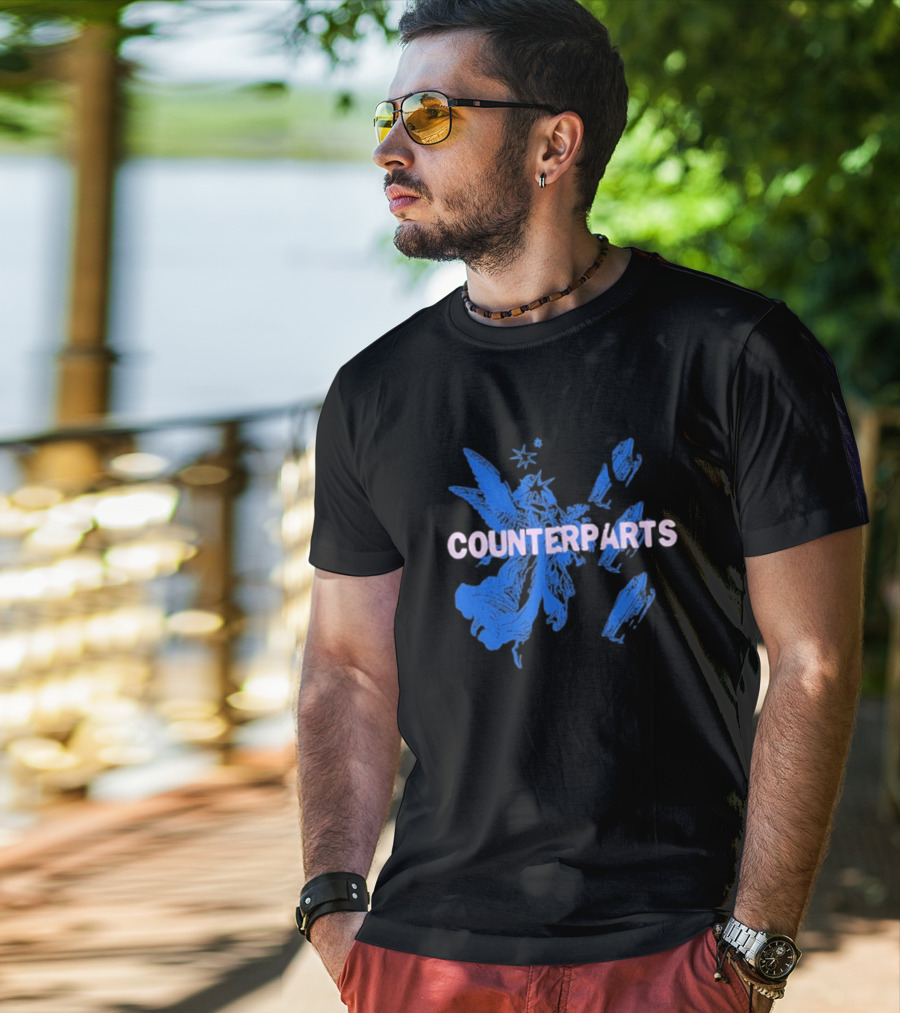 Counterparts Angel Eulogy Blue Angelic Figure With Pink Typography T-Shirt
