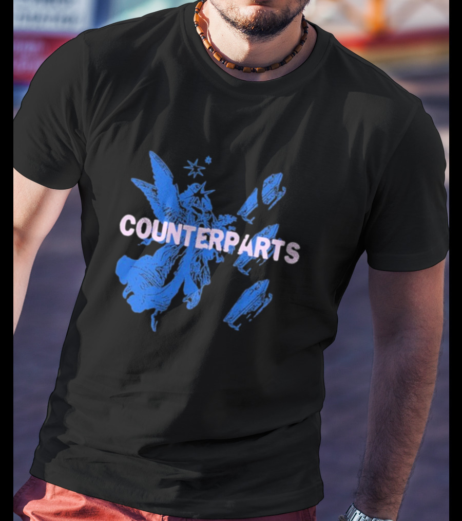 Counterparts Angel Eulogy Blue Angelic Figure With Pink Typography T-Shirt