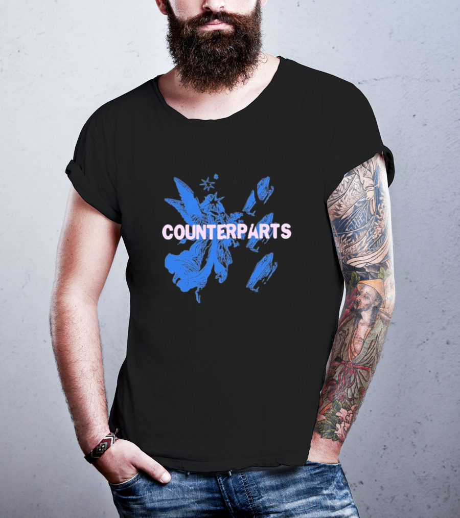 Counterparts Angel Eulogy Blue Angelic Figure With Pink Typography T-Shirt