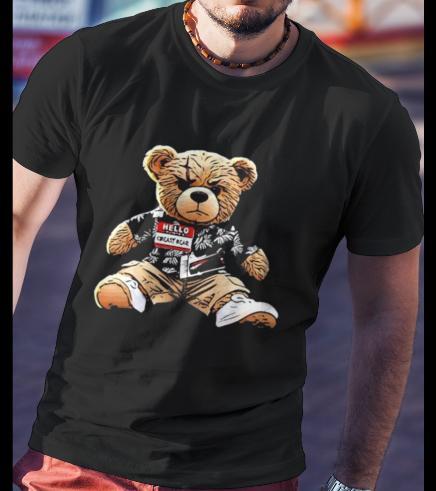 Hello Creasy Bear Fundraiser Hawaiian Theme With Name Tag T-Shirt
