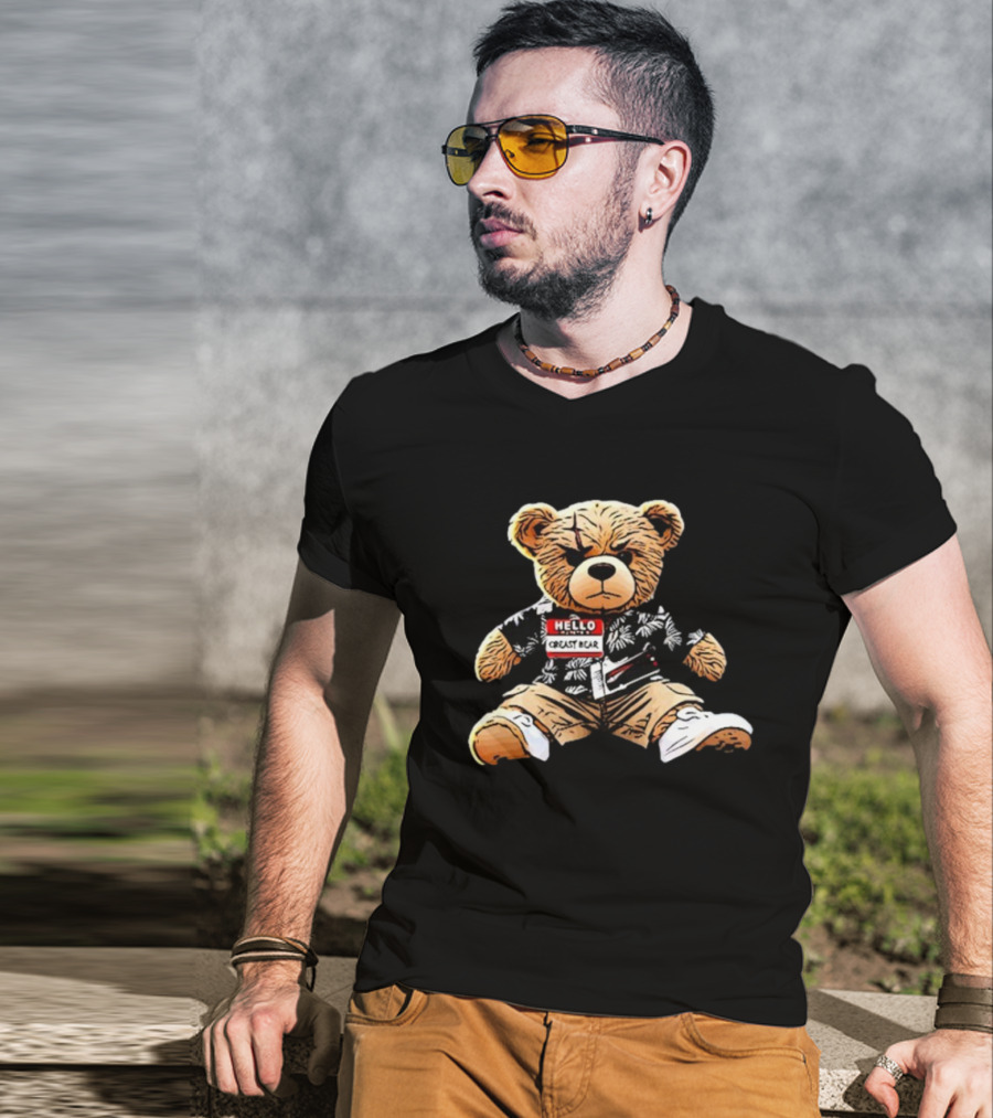 Hello Creasy Bear Fundraiser Hawaiian Theme With Name Tag T-Shirt