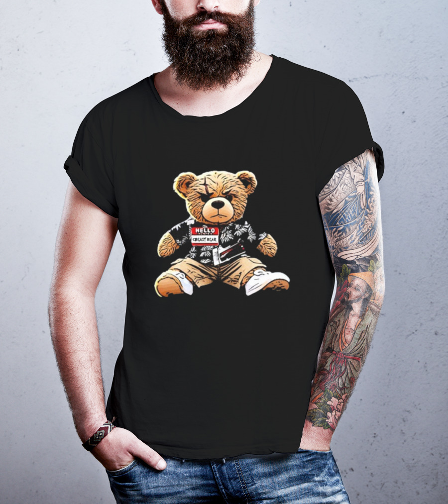 Hello Creasy Bear Fundraiser Hawaiian Theme With Name Tag T-Shirt