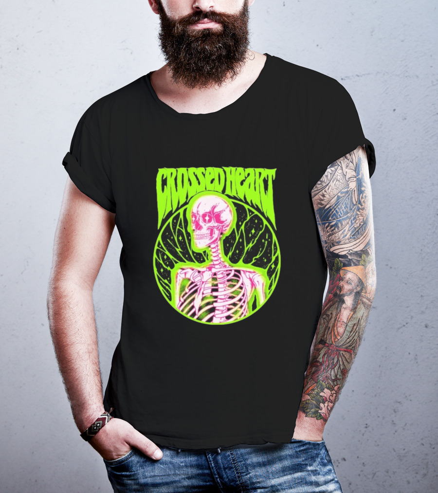 Crossed Heart Skeleton Neon Illustration T-Shirt