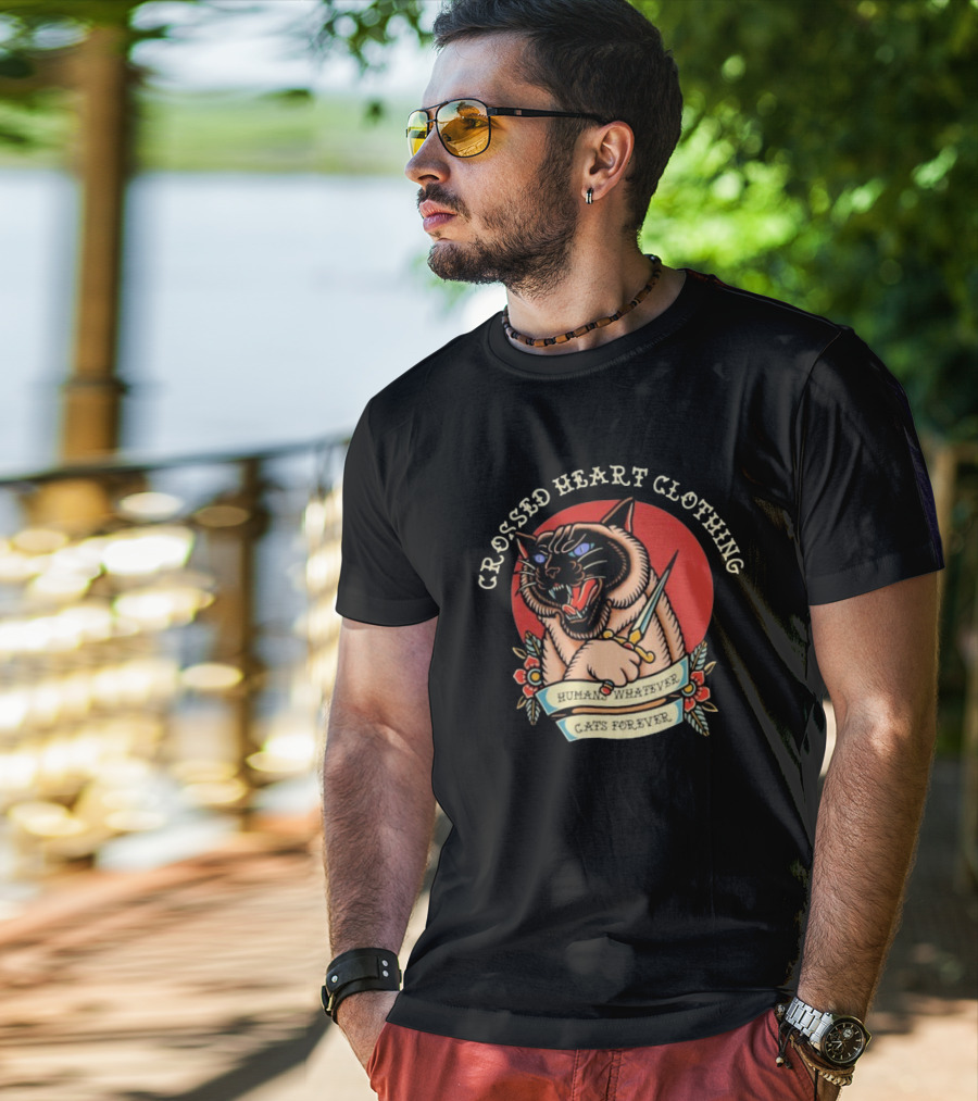 Crossed Heart Clothing Human Whatever Cats Forever Knife T-Shirt