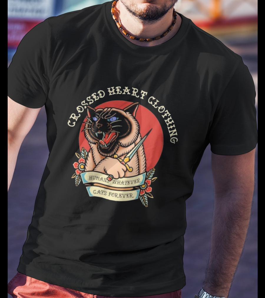 Crossed Heart Clothing Human Whatever Cats Forever Knife T-Shirt