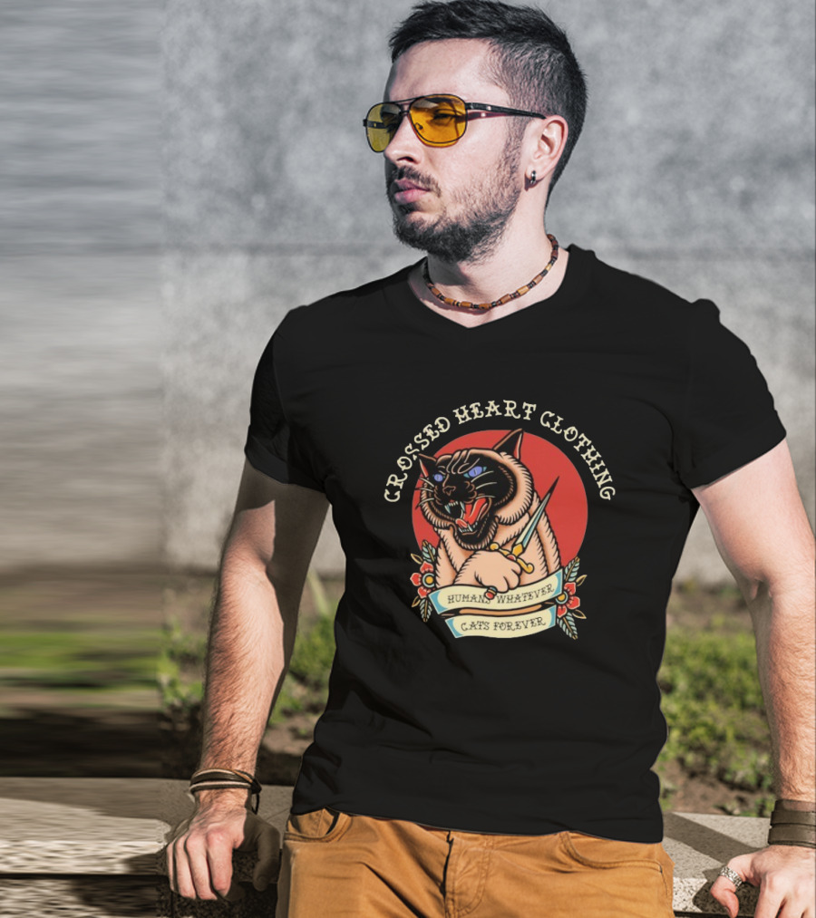 Crossed Heart Clothing Human Whatever Cats Forever Knife T-Shirt