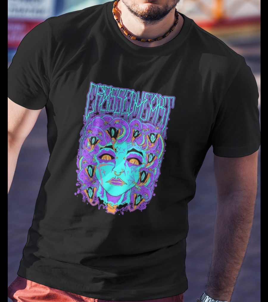 Crossed Heart Neon Medusa Snakes T-Shirt