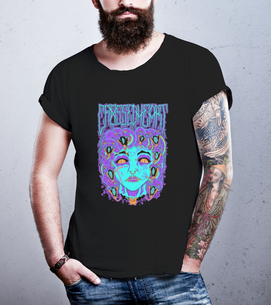 Crossed Heart Neon Medusa Snakes T-Shirt