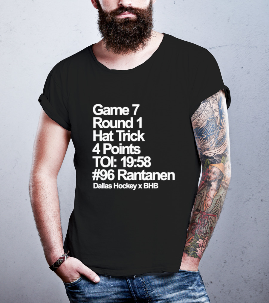 Dallas Hockey Game 7 Round 1 Hat Trick 4 Points TOI 19:58 #96 Rantanen T-Shirt
