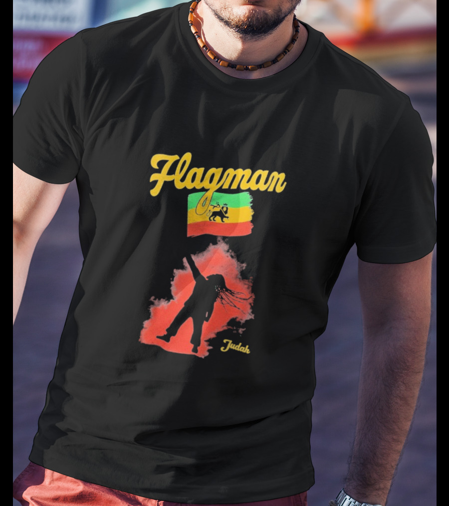 Damian Marley Flagman Judah Reggae Silhouette Red Map Background T-Shirt