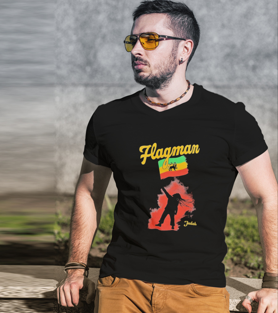 Damian Marley Flagman Judah Reggae Silhouette Red Map Background T-Shirt