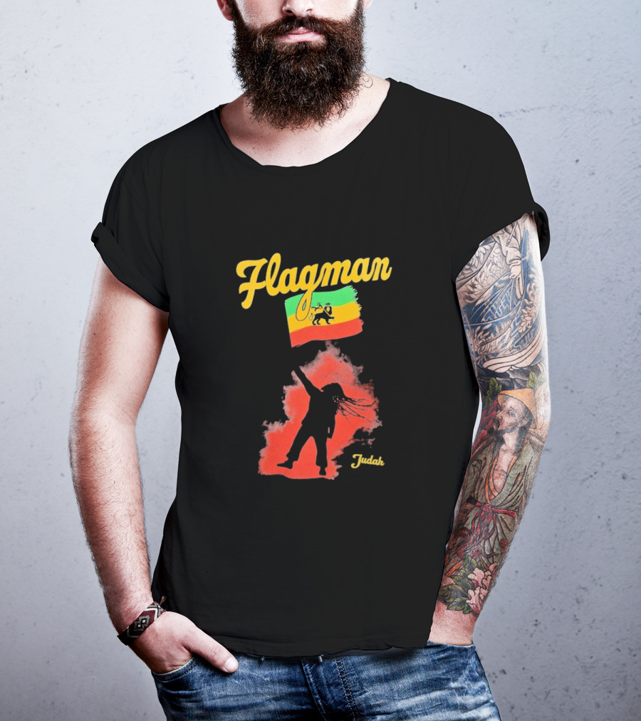 Damian Marley Flagman Judah Reggae Silhouette Red Map Background T-Shirt