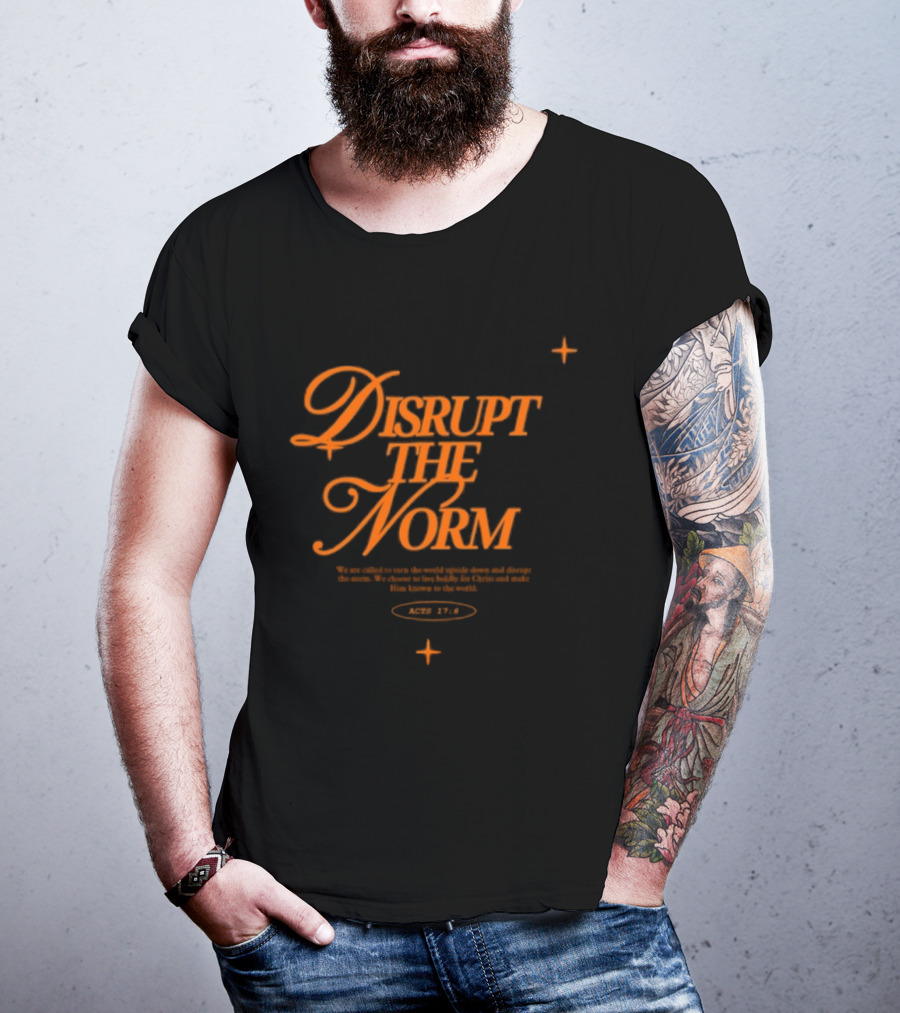 Disrupt The Norm Orange Aesthetic Text With Stars T-Shirt