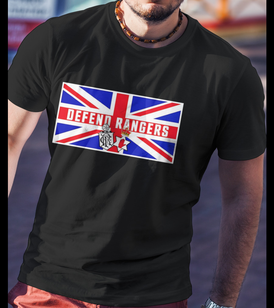 Defend Rangers Union Flag With FCRF Crest And Red Hand Of Ulster T-Shirt