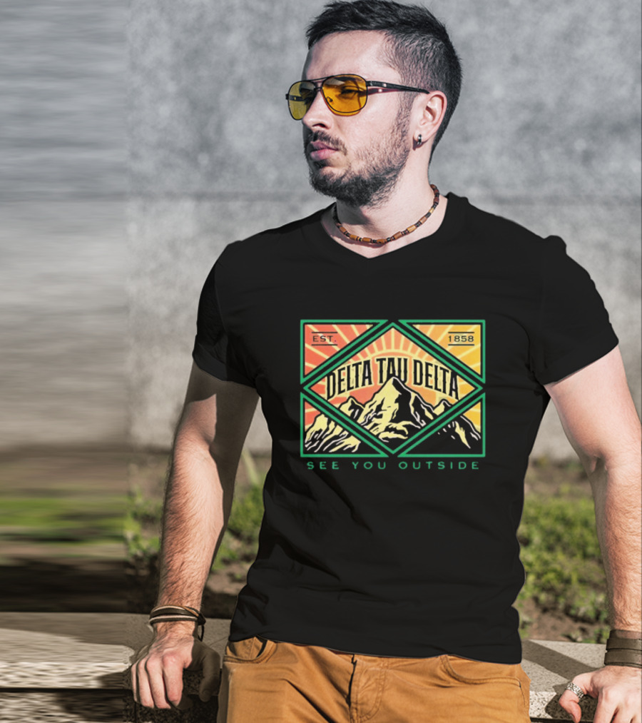 Delta Tau Delta See You Outside 1858 Mountain Sunburst T-Shirt