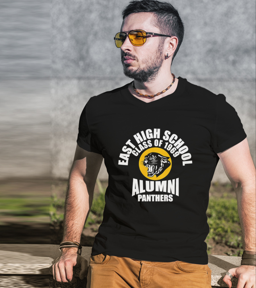 East High School Class Of 1969 Alumni Panthers Logo With Roaring Panther Face T-Shirt