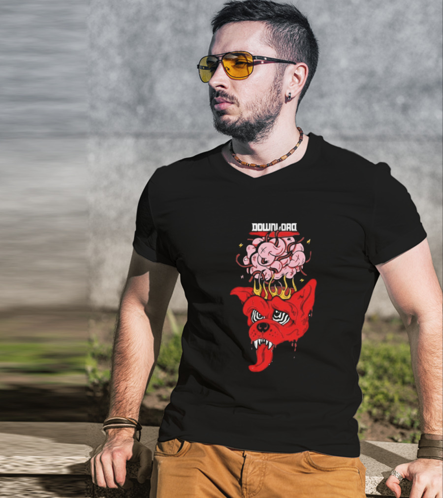 Download Festival Brain Explosion Red Dog Flames Quirky Cartoon Style T-Shirt
