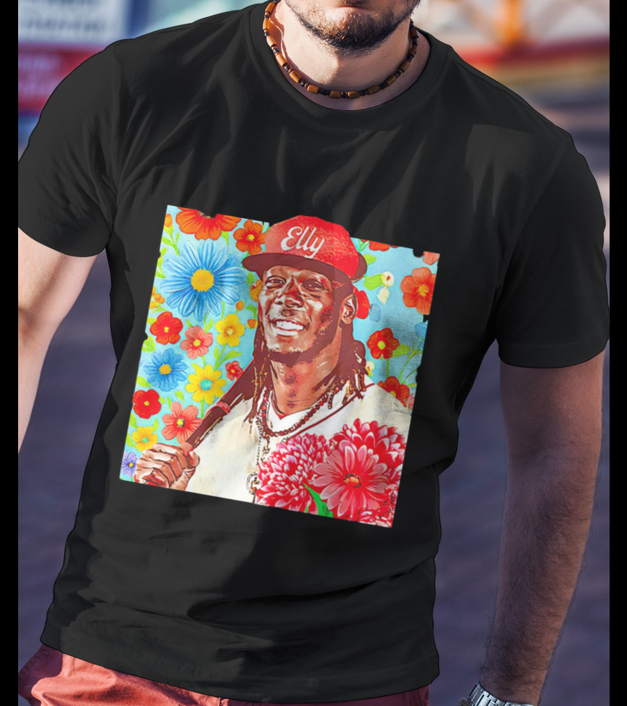 Elly De La Cruz Cincinnati Reds Floral Baseball Imagery T-Shirt