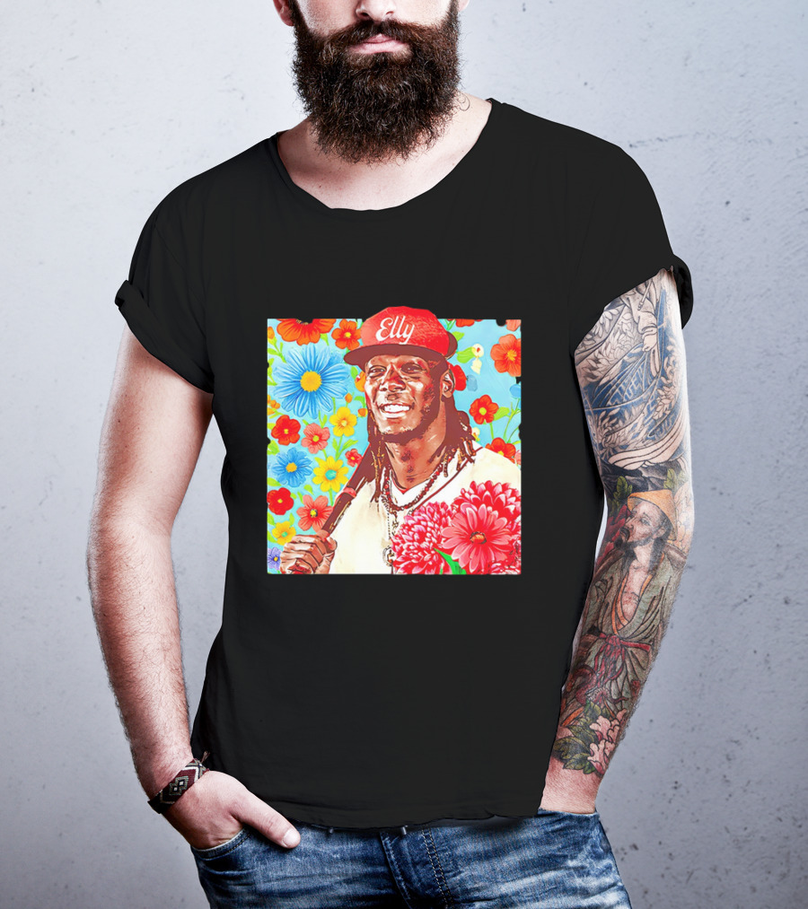 Elly De La Cruz Cincinnati Reds Floral Baseball Imagery T-Shirt
