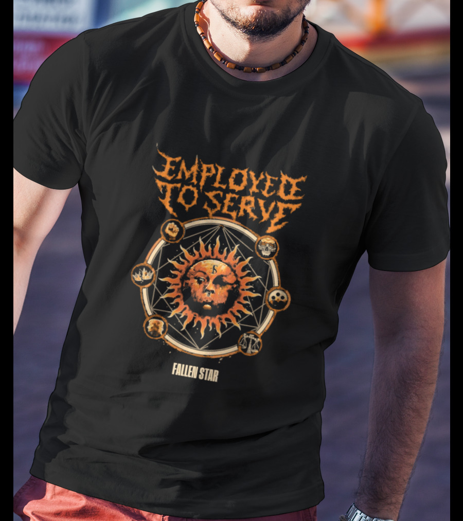 Employed To Serve Fallen Sun Star With Zodiac Circles T-Shirt