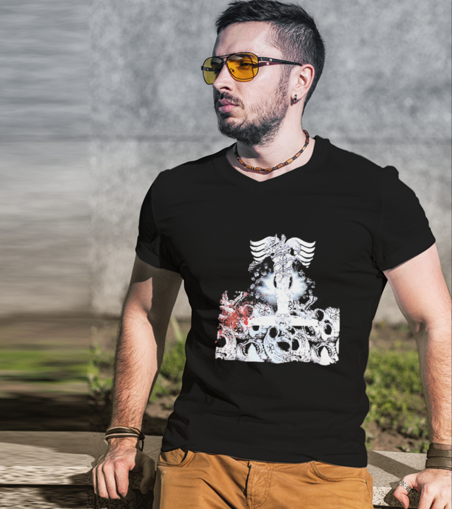 Ghost Supply Rare Rivalry Nordic Inspired Winged Cross And Serpent Motif T-Shirt