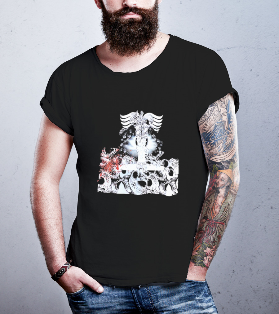 Ghost Supply Rare Rivalry Nordic Inspired Winged Cross And Serpent Motif T-Shirt