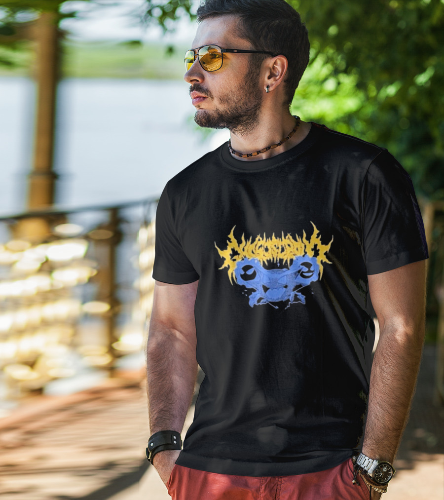 Ghost Supply Unknowns Text Striking Yellow Flames Blue Skull Graphic T-Shirt