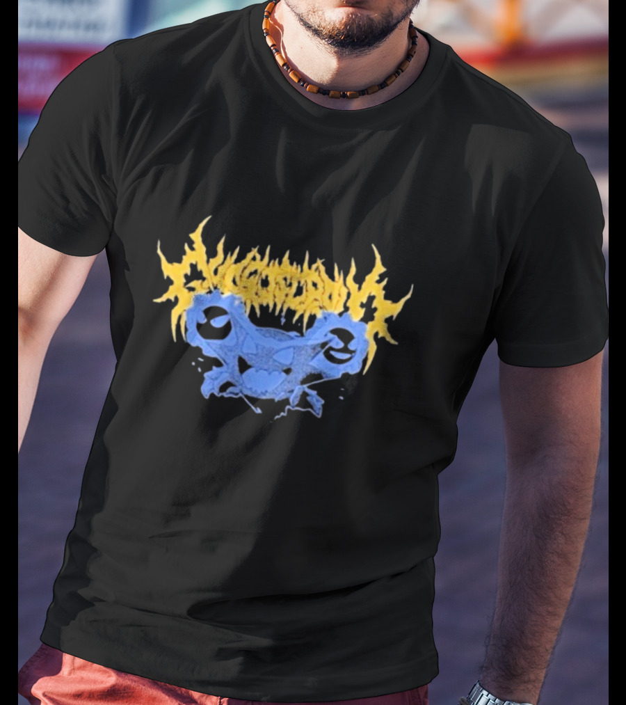 Ghost Supply Unknowns Text Striking Yellow Flames Blue Skull Graphic T-Shirt