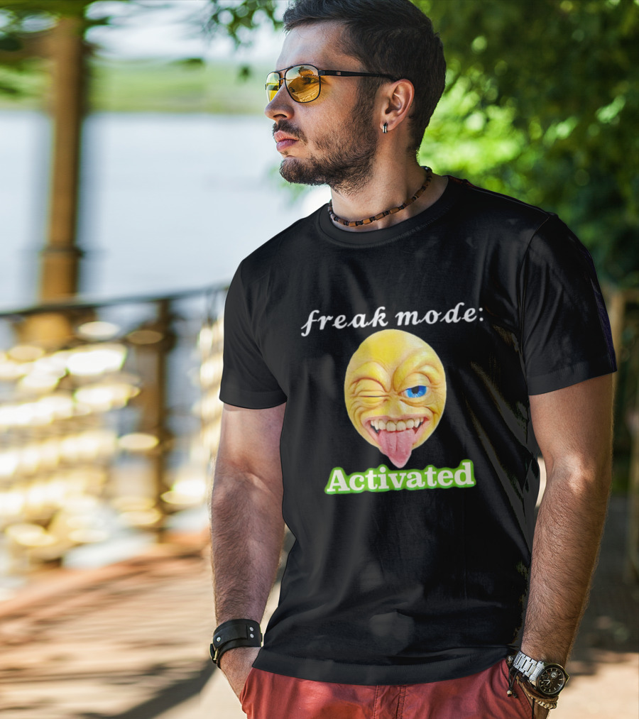Freak Mode Activated Winking Tongue Out Emoji T-Shirt