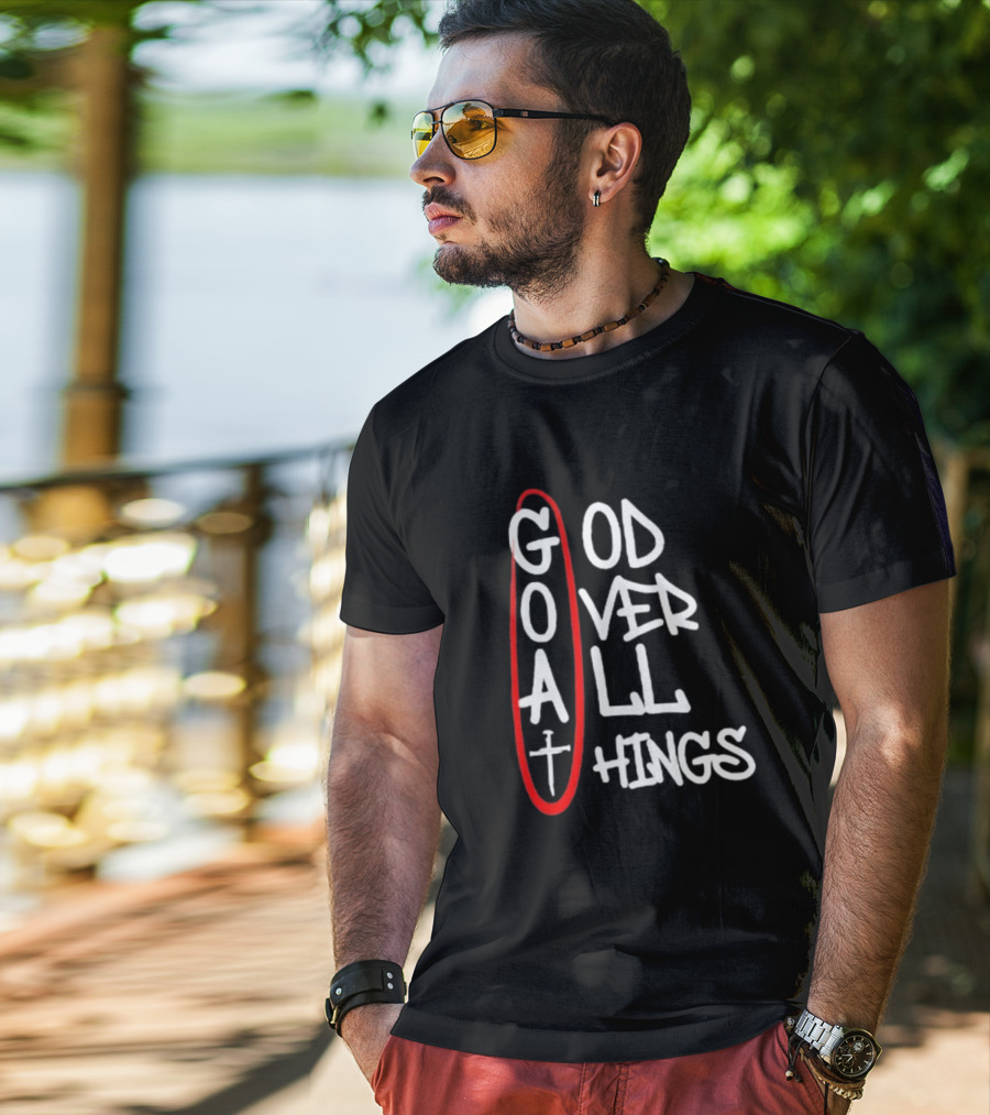GOAT God Over All Things Sword Cross Graphic Red Oval T-Shirt