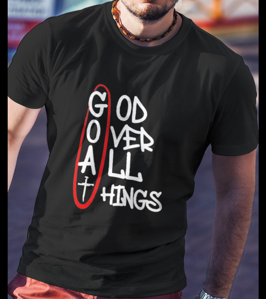GOAT God Over All Things Sword Cross Graphic Red Oval T-Shirt