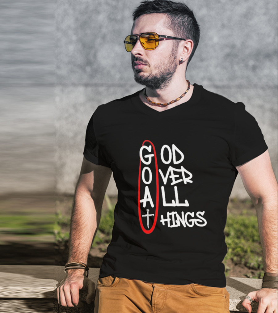 GOAT God Over All Things Sword Cross Graphic Red Oval T-Shirt