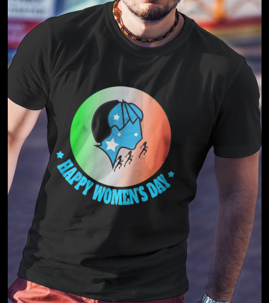 Happy Women's Day Tricolor Silhouette And Stars T-Shirt