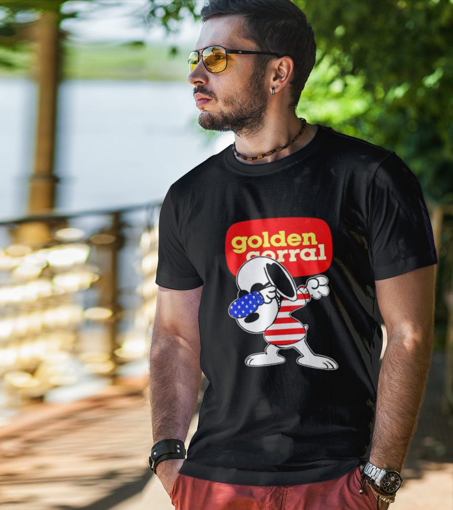 Golden Corral Snoopy Dabbing In American Flag Colors T-Shirt