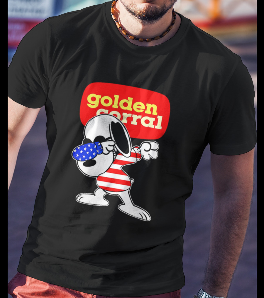 Golden Corral Snoopy Dabbing In American Flag Colors T-Shirt