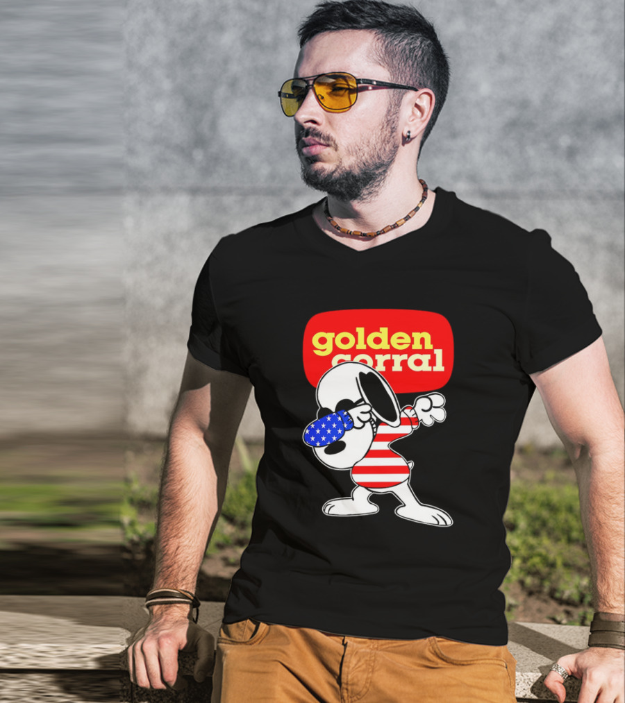 Golden Corral Snoopy Dabbing In American Flag Colors T-Shirt