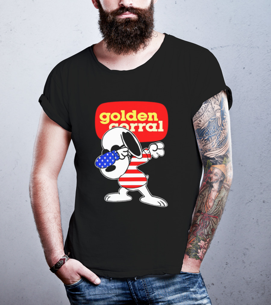 Golden Corral Snoopy Dabbing In American Flag Colors T-Shirt