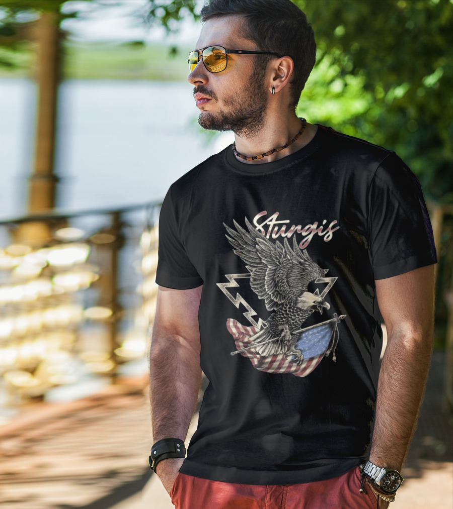 Sturgis 2025 Faded Glory 85th American Eagle Flag Lightning T-Shirt