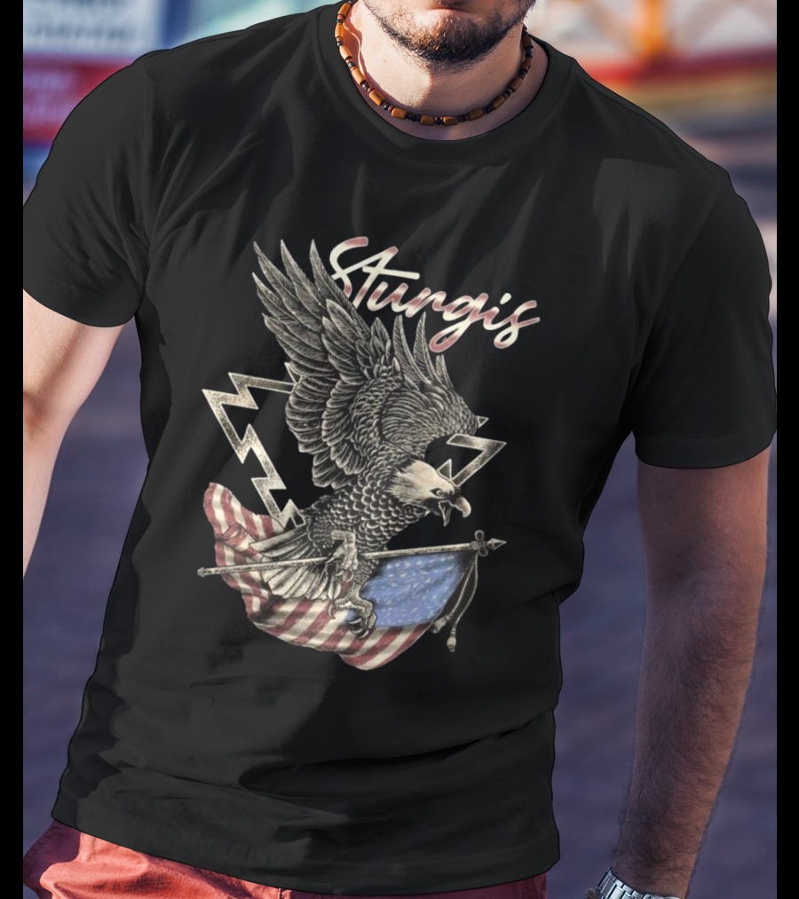 Sturgis 2025 Faded Glory 85th American Eagle Flag Lightning T-Shirt