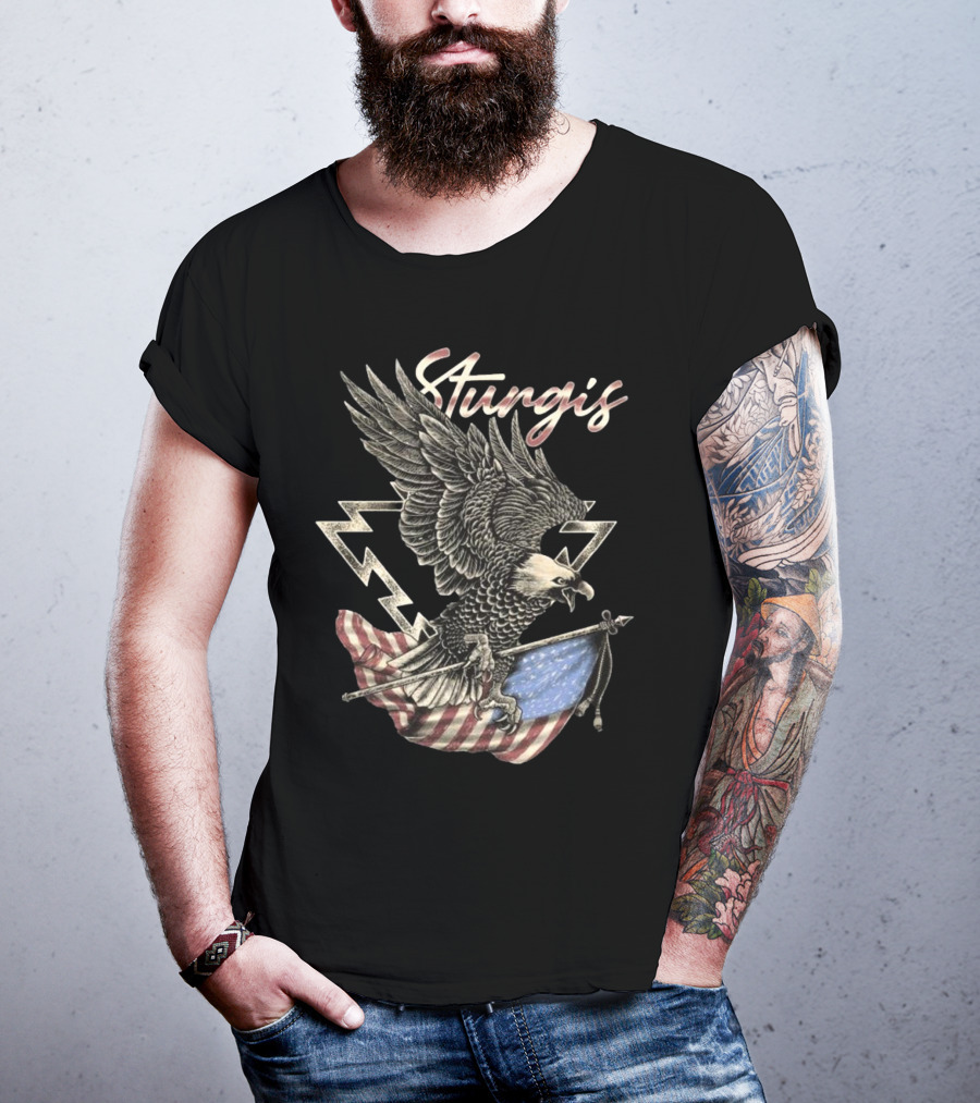 Sturgis 2025 Faded Glory 85th American Eagle Flag Lightning T-Shirt