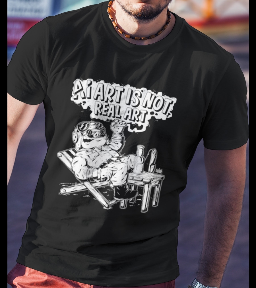 AI Art Is Not Real Art Beach Bear Relaxing Olafh Ace T-Shirt