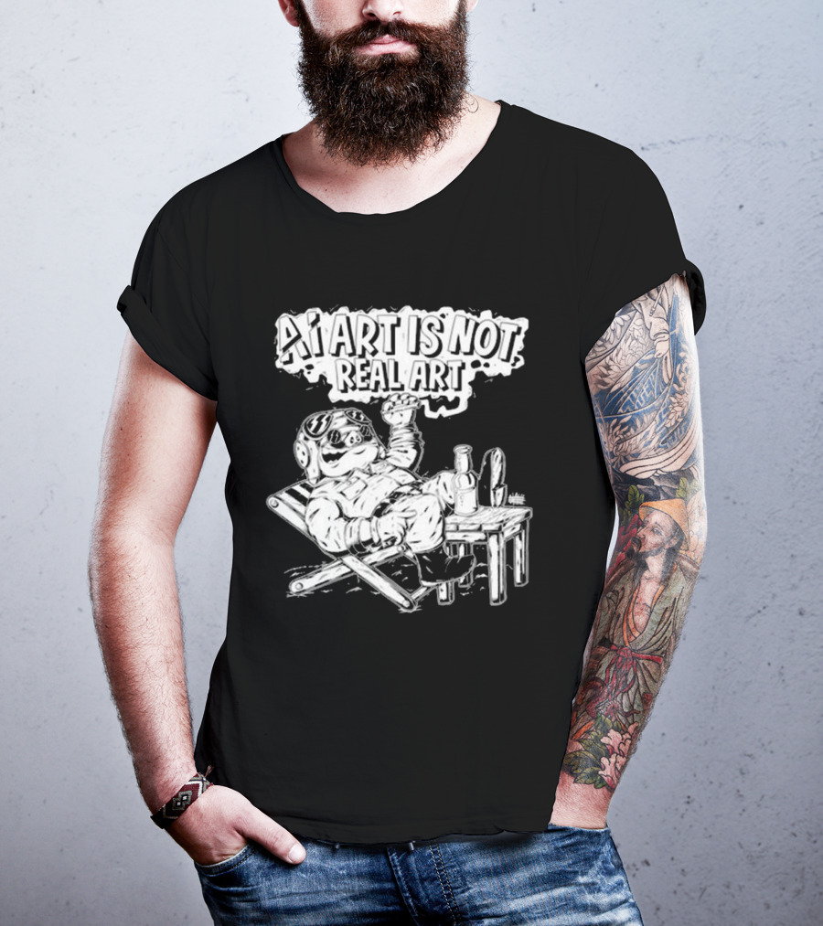 AI Art Is Not Real Art Beach Bear Relaxing Olafh Ace T-Shirt