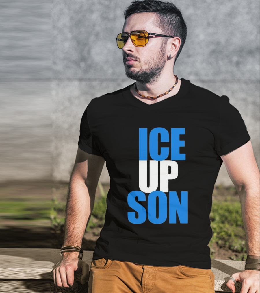 Albert Breer Ice Up Son Bold Blue And White Text T-Shirt