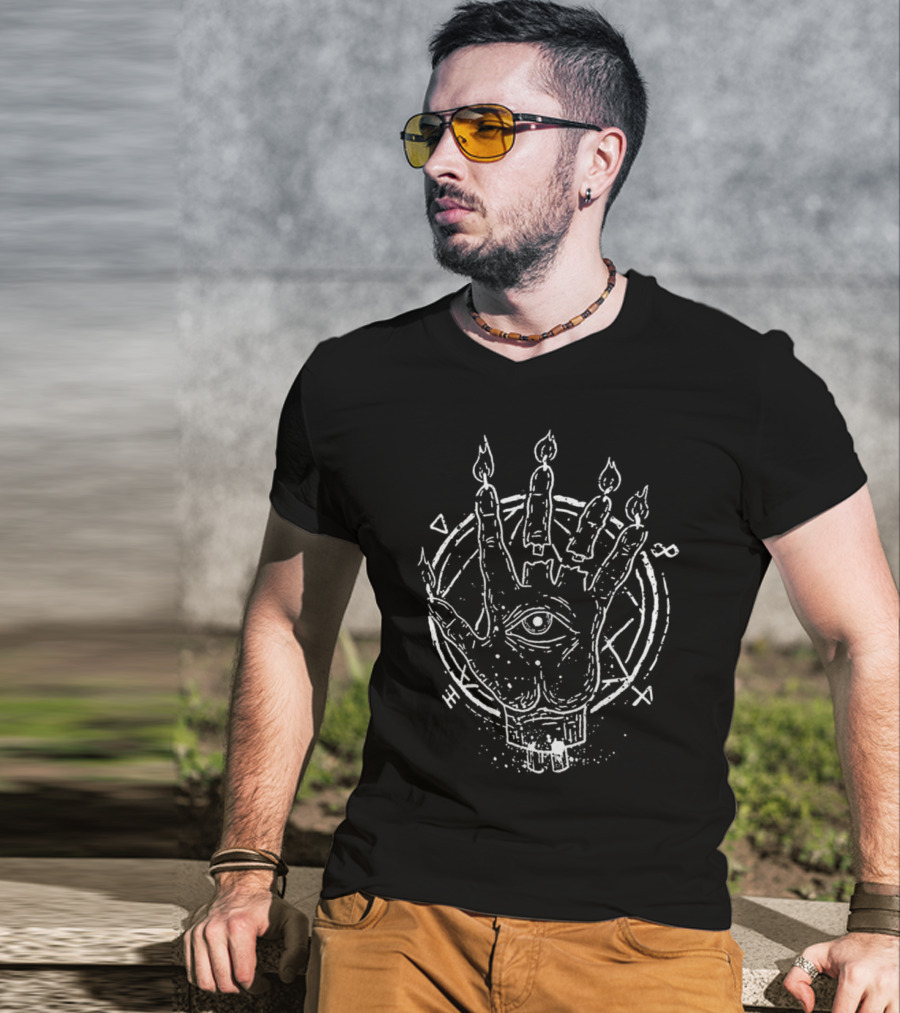 Aleister Black Candle Hand Symbol With Eye And Circle T-Shirt