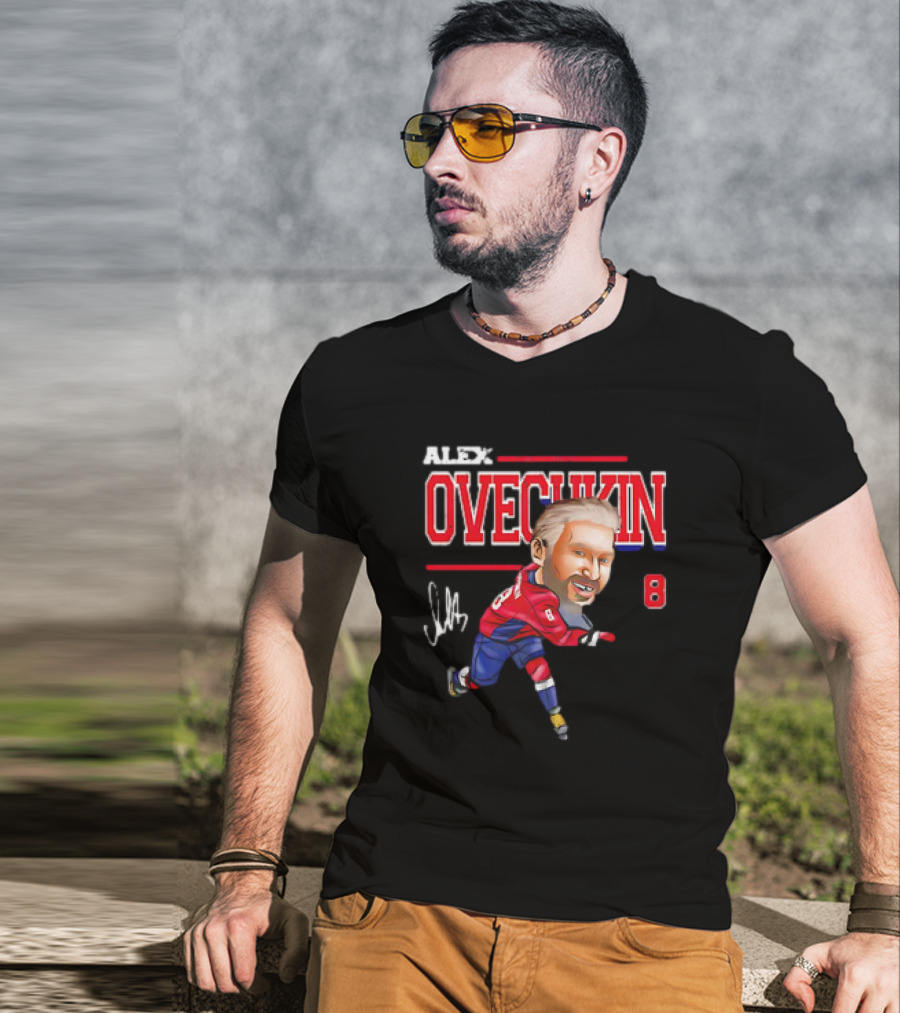 Alex Ovechkin Washington Capitals NHL Vintage Cartoon Signature 8 T-Shirt