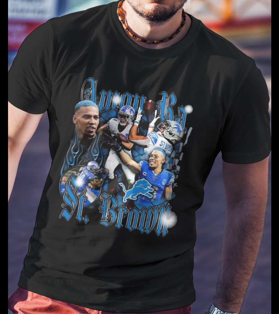 Amon Ra St. Brown Detroit Lions NFL Football Player Dynamic Collage T-Shirt