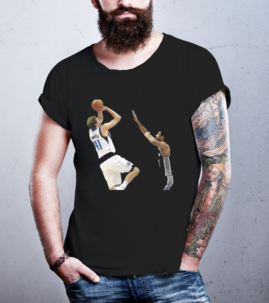 Dirk Nowitzki Fadeaway Jumper Over Tim Duncan NBA Iconic Moment T-Shirt